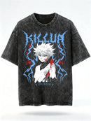 Camiseta Vintage Washed Killua Zoldyck Oversized Hunter X Hunter