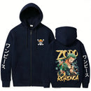 Jaqueta Unissex com Zíper Roronoa Zoro Streetwear Cosplay Anime Cartoon
