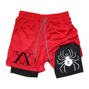 Shorts de ginástica masculino anime hunter x hunter, camada 2 em 1, respirável, secagem rápida, absorve o suor, esportes curtos, academia, corrida