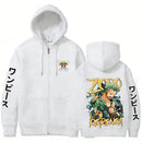 Jaqueta Unissex com Zíper Roronoa Zoro Streetwear Cosplay Anime Cartoon