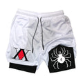 Shorts de ginástica masculino anime hunter x hunter, camada 2 em 1, respirável, secagem rápida, absorve o suor, esportes curtos, academia, corrida