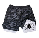 Shorts de ginástica masculino anime hunter x hunter, camada 2 em 1, respirável, secagem rápida, absorve o suor, esportes curtos, academia, corrida
